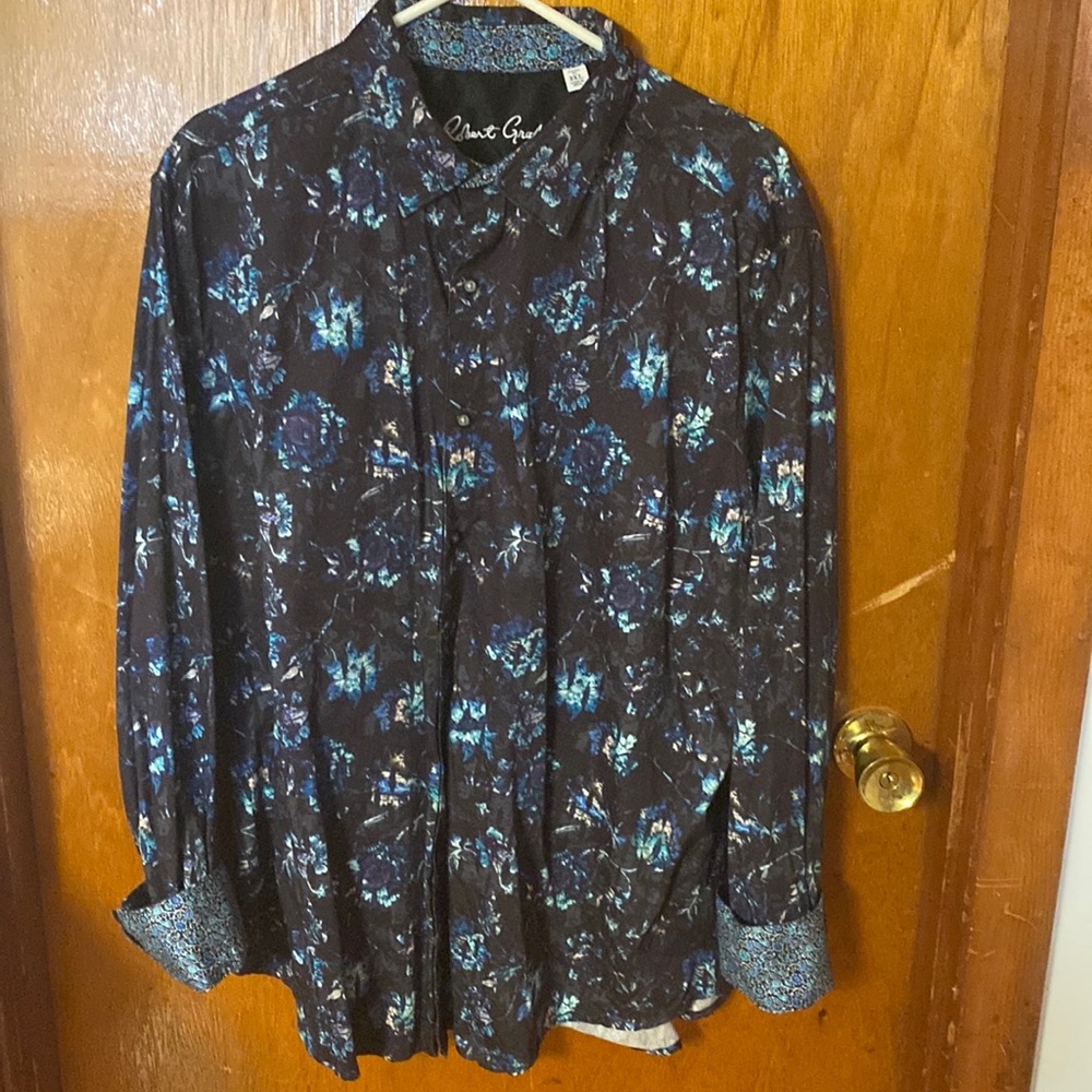Robert Graham Men’s Casual Button Down Shirt 3XL Black/Blue/Green w/ Floral Cuff